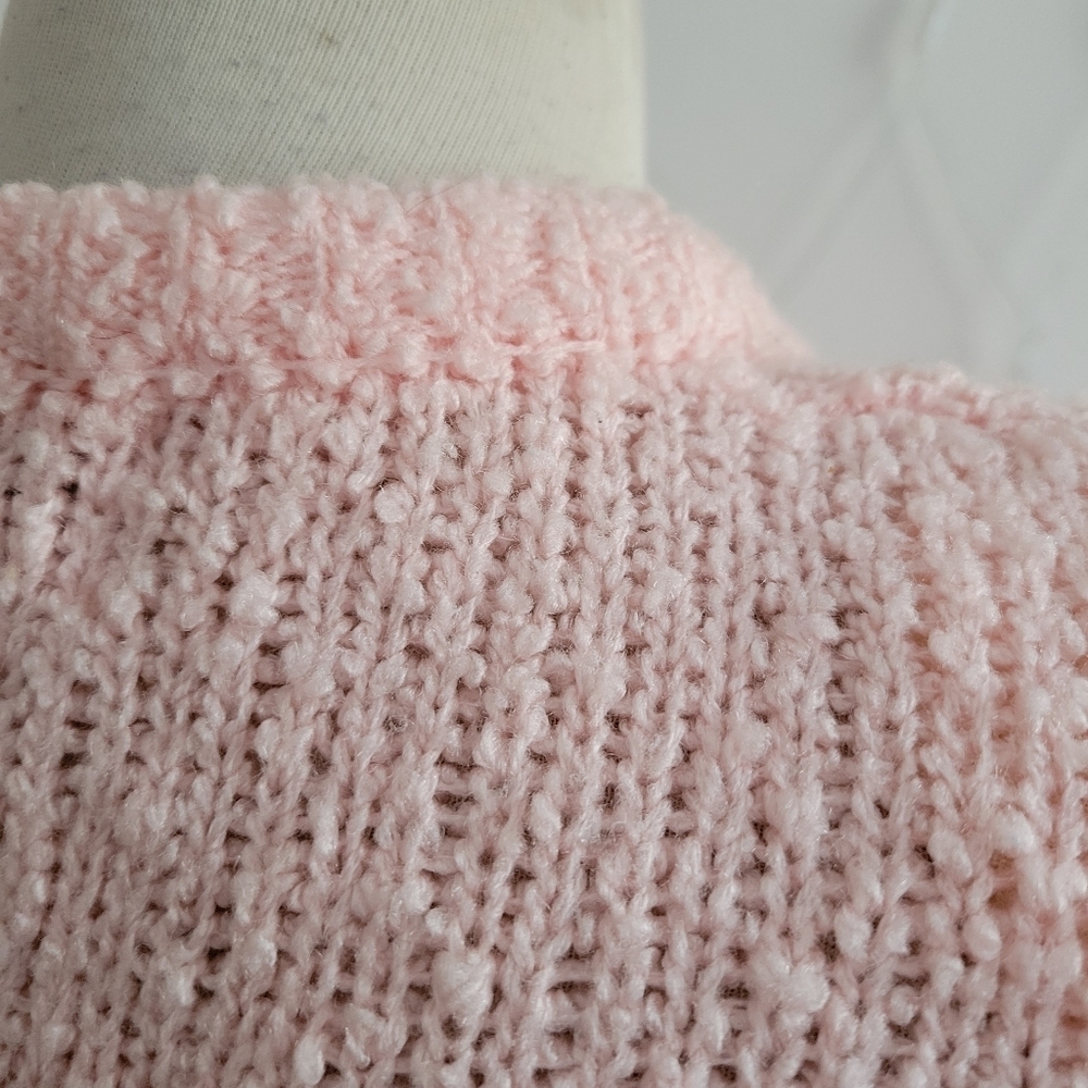 Vintage Cozy Pink Women's Sweater • Open Cardigan • Boucle Knit • Size Large - Picture 5 of 6